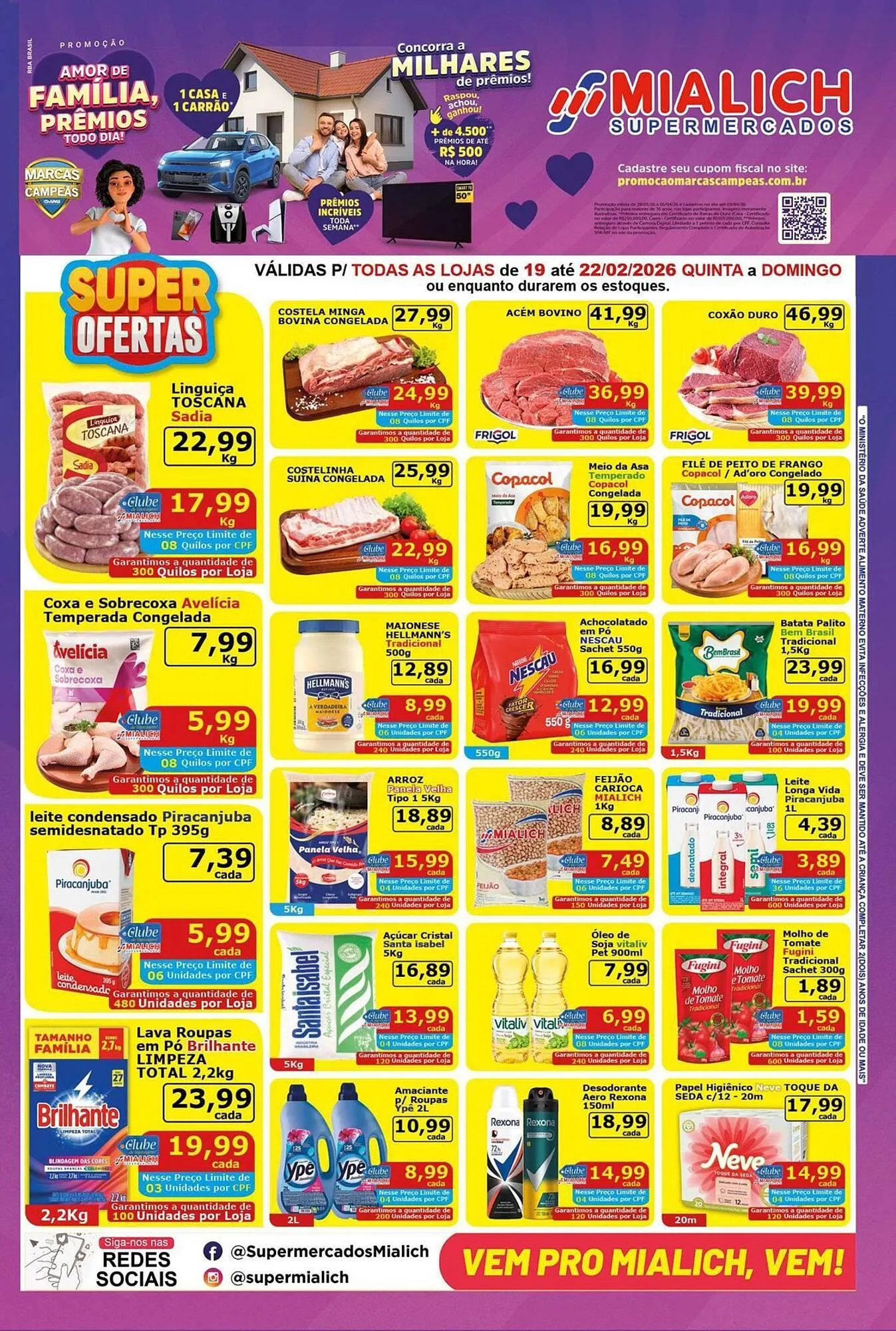 Encarte de Catálogo Mialich Supermercados 19 de fevereiro até 22 de fevereiro 2026 - Pagina 1