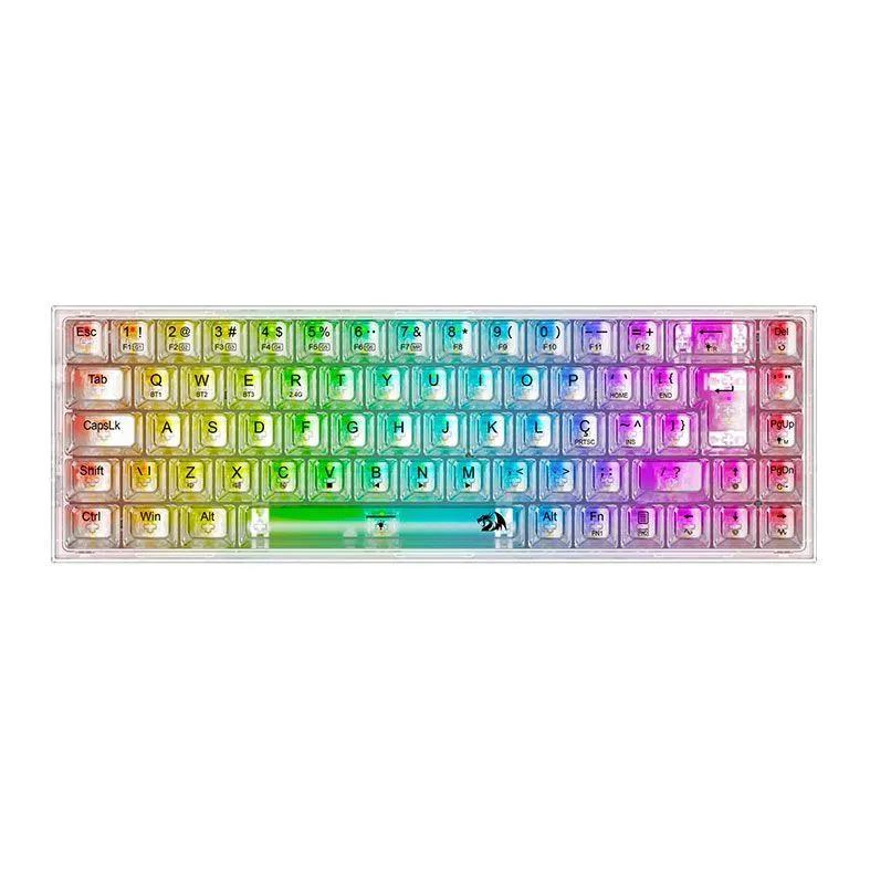 Teclado Mecanico Redragon Castor Pro, RGB, ABNT2, Switch Crystal, Bluetooth, Transparente, K631CT-RGB-PRO