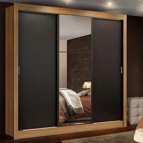 Guarda Roupa Casal Madesa Mônaco 3 Portas de Correr com Espelho - Rustico/Preto