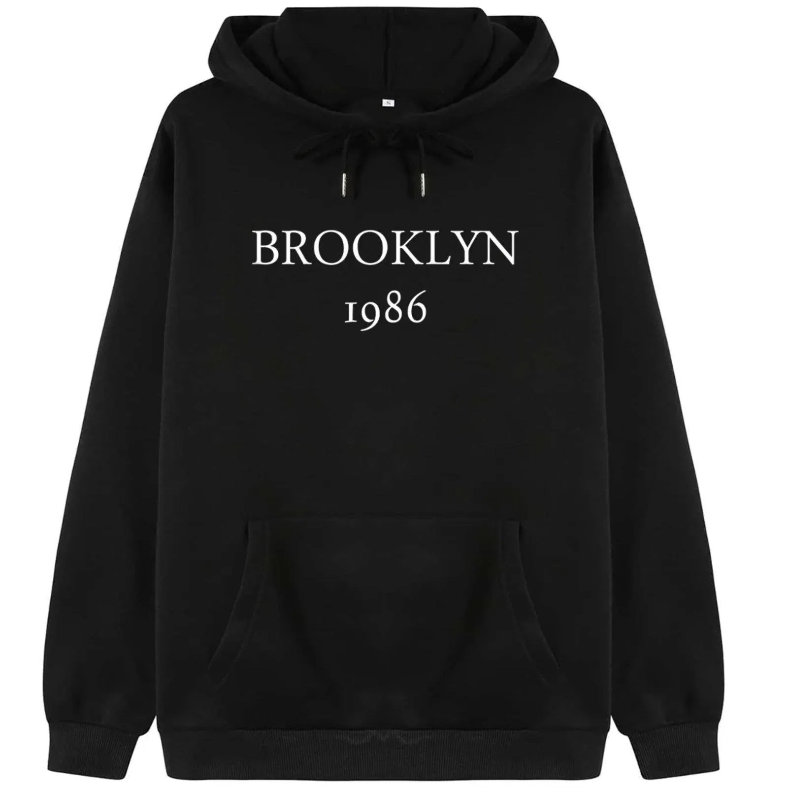 Moletom Algodão Moleton Casaco Fechado Liso Masculino Blusa de Frio Mooboo Canguru Preto estampa brooklyn 1986 branco