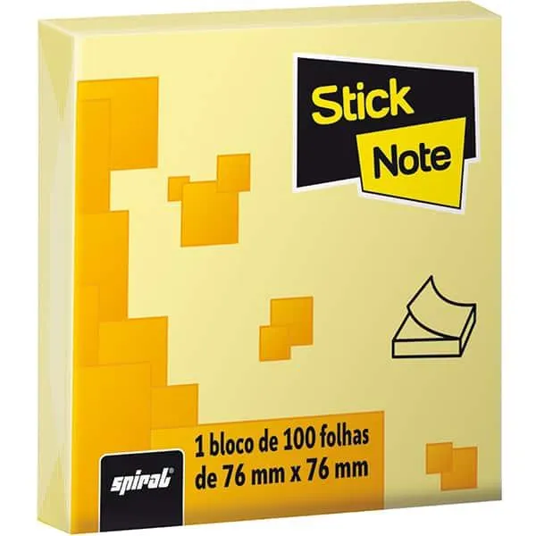 Bloco Adesivo Amarelo 100 Folhas 76mm X 76mm Stick Note - PT 1 UN
