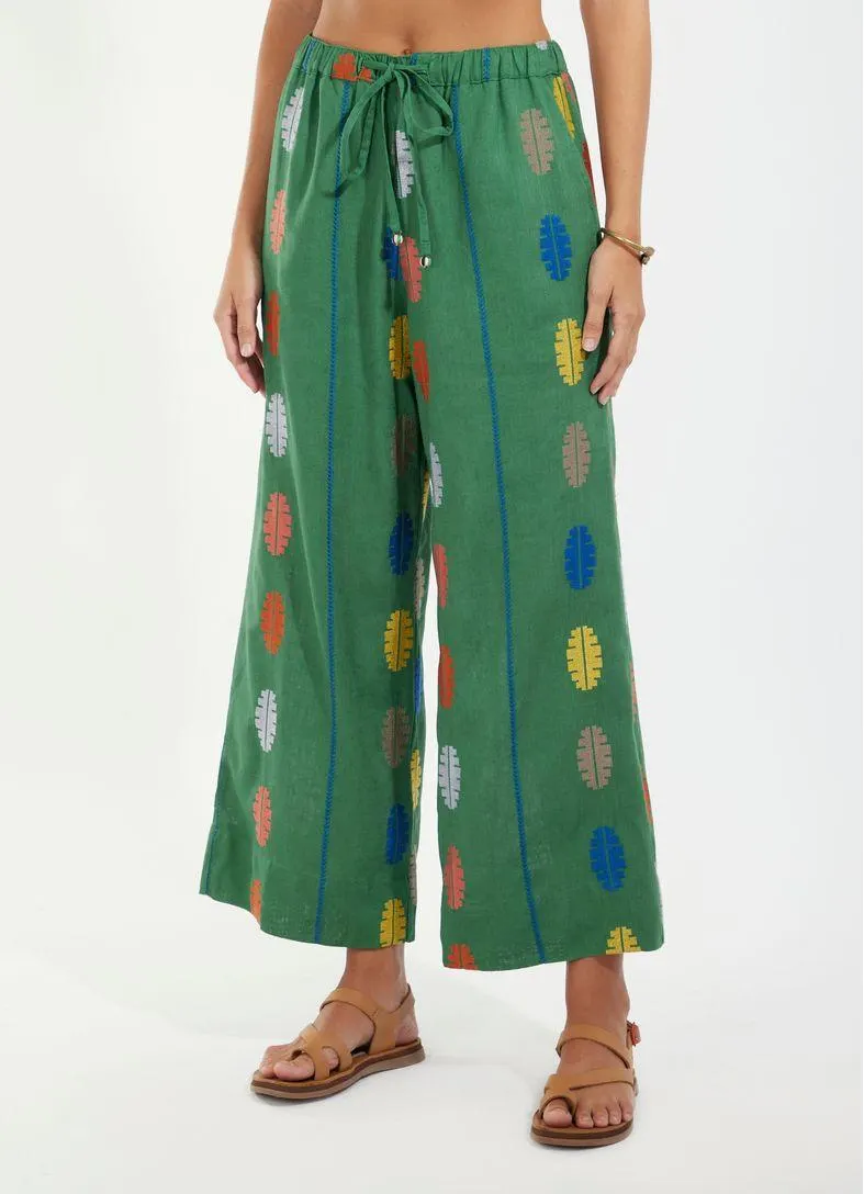 Calça linho bordado bazar