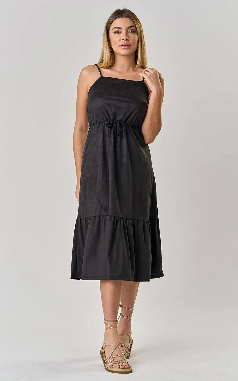 Vestido midi suede - PRETO