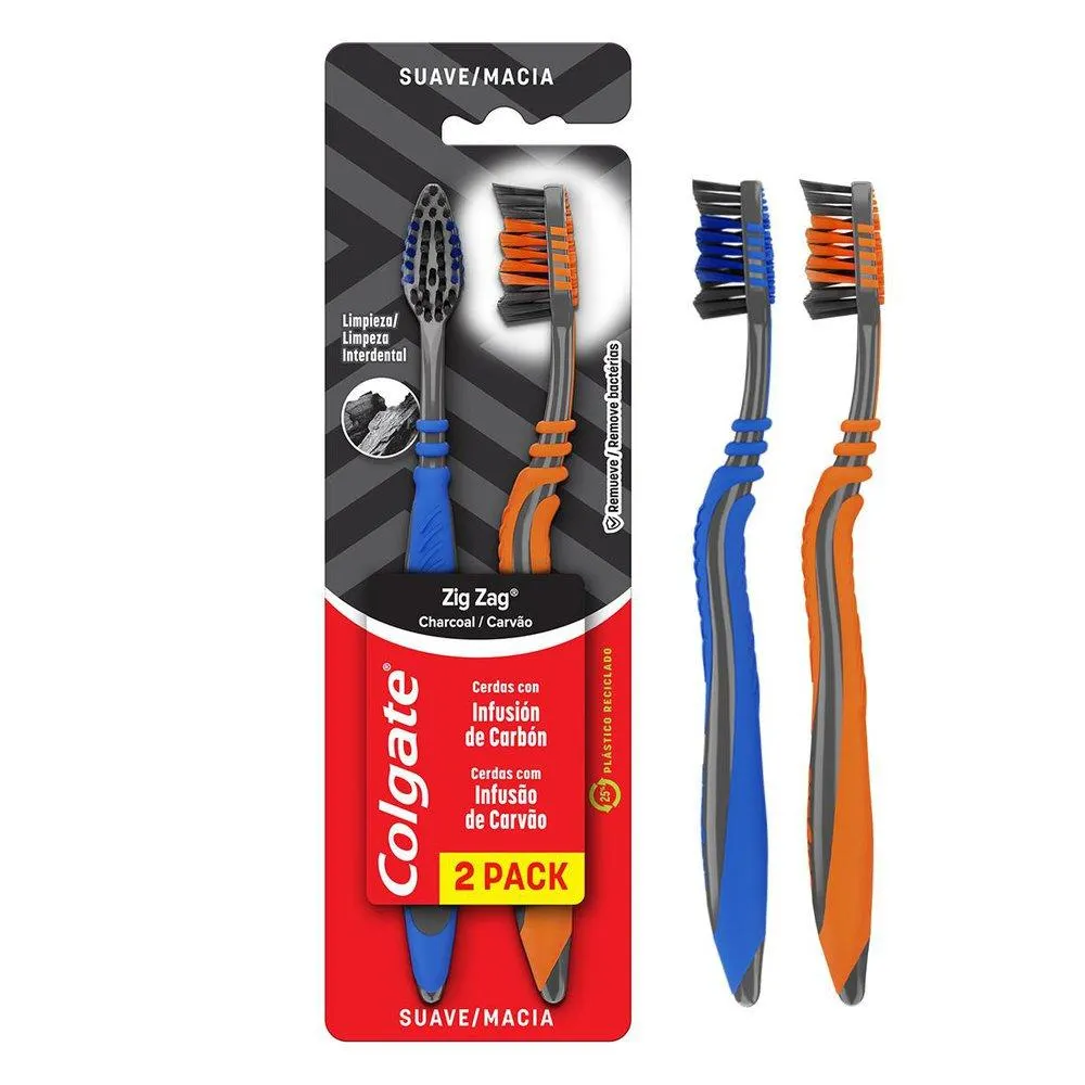 Escova Dental Colgate Zig Zag Carvão Com 2 Unidades