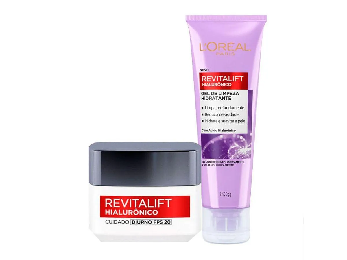 Kit L'Oréal Paris Creme Hidratante Facial Revitalift Hialurônico Diurno FPS20 49g + Gel de Limpeza Revitalift Hialurônico 80g