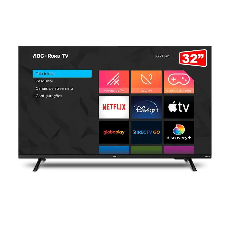 Smart TV AOC 32" LED HD 32S5135/78 ROKU HDMI USB Conexão Wi-Fi Borda Infinita