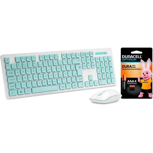 Teclado e Mouse sem Fio, Wireless, Padrão ABNT2, Branco, KMW206W, Ergo + Pilha Alcalina Duracell Palito AAA, Optimum CX 1 UN
