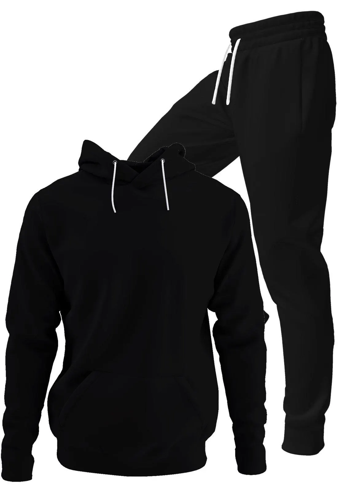 Conjunto Moletom Blusa De Frio Com Capuz E Calça Jogger Tecido Felpado Macio Premium Preto