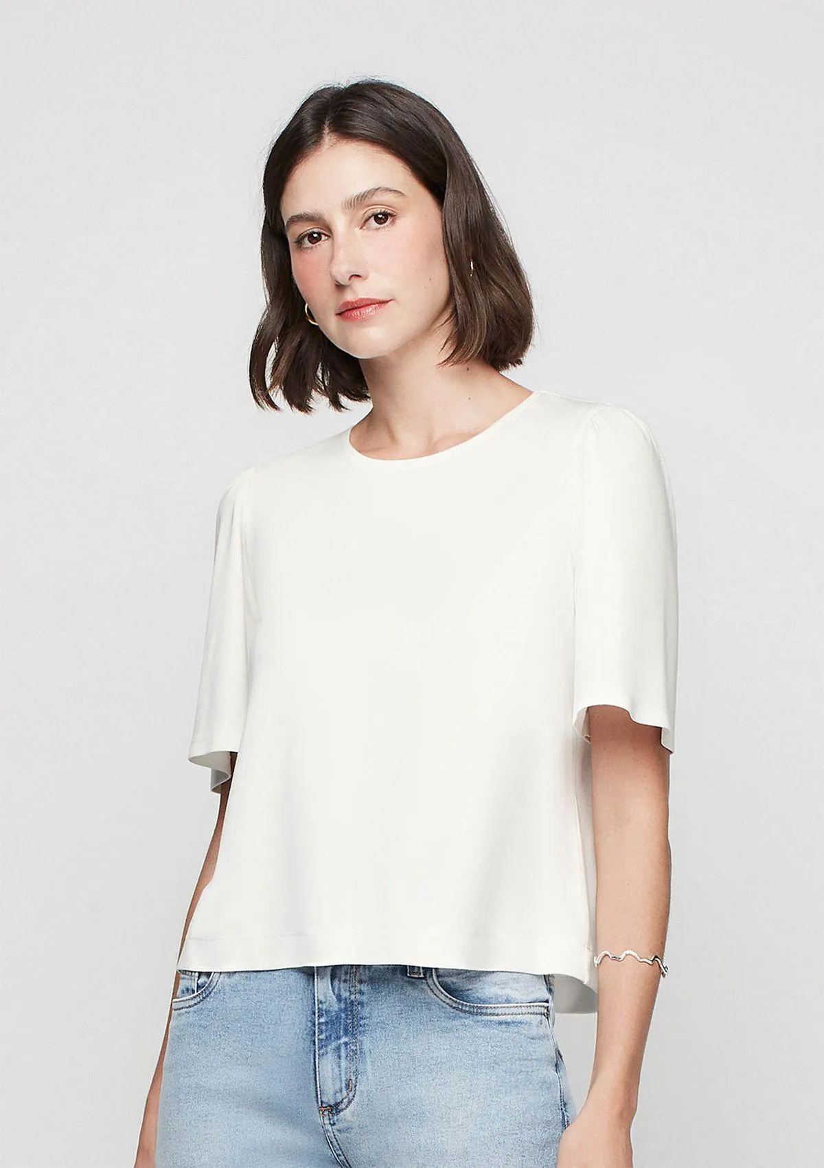 Blusa Decote Redondo Manga Ampla - Off White