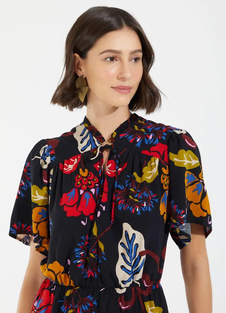 Vestido curto estampado prosa preto