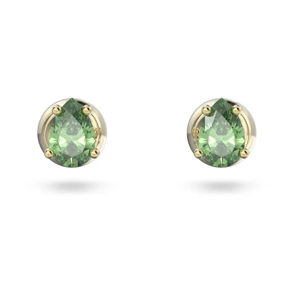 Brincos stud Stilla, Lapidação pera, Verde, banhado a dourado