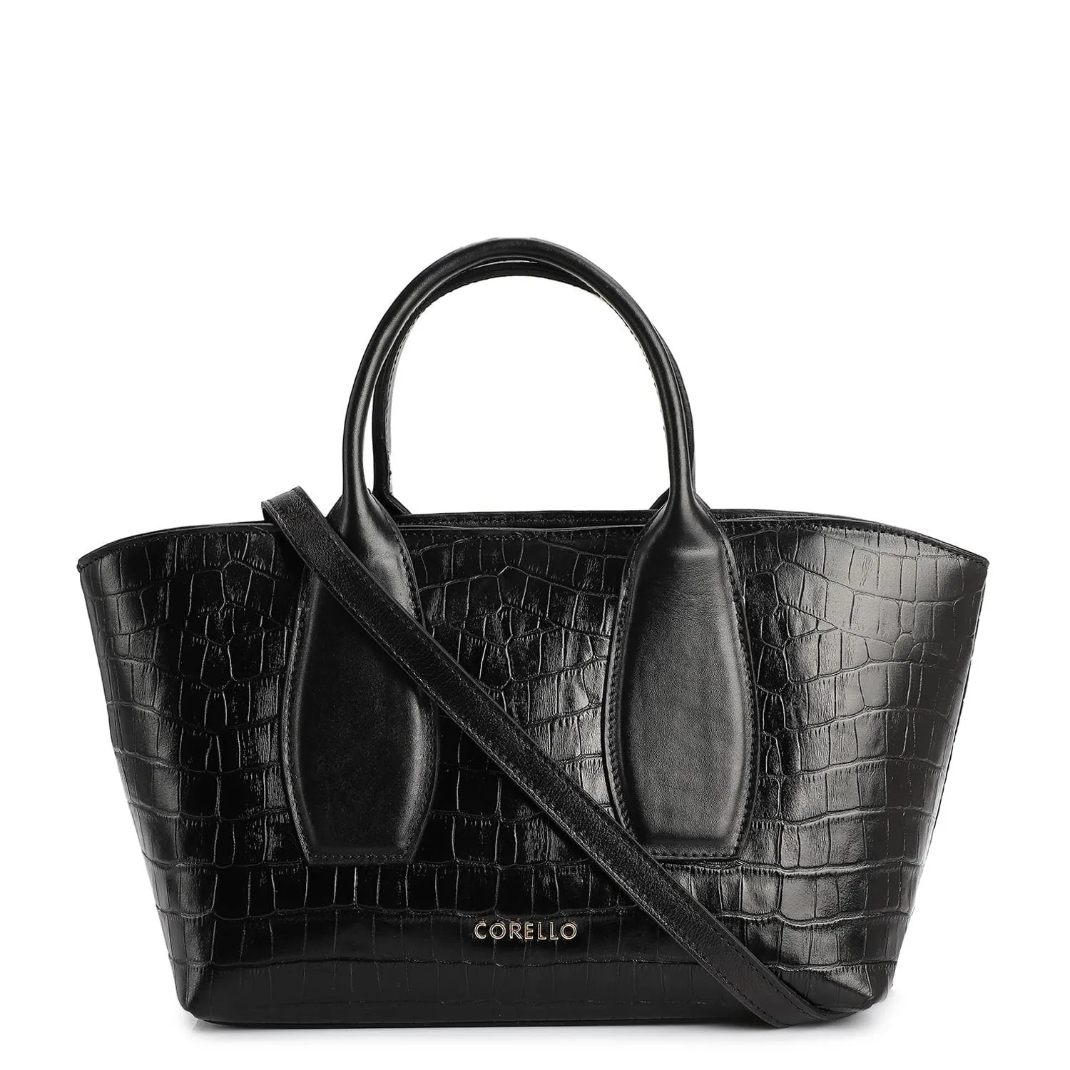 Bolsa Tote Couro Croco Preto