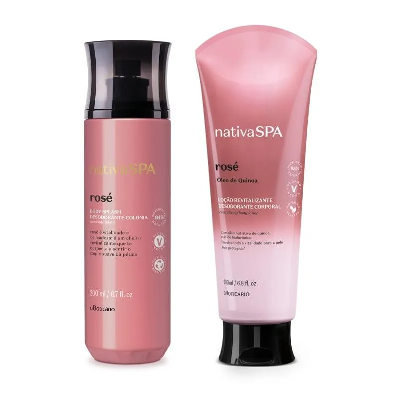 Combo Presente Nativa Spa Rosé: Loção Revitalizante Desodorante Corporal 200ml + Body Splash 200ml