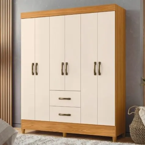 Guarda Roupas Casal 6 Portas 2 Gavetas Mobi Carvalho / Off White Albatroz