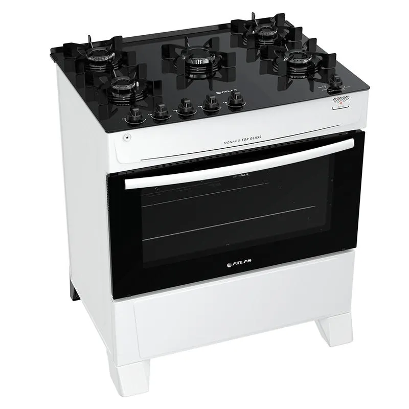 Fogão 5 Bocas de Piso Atlas Mônaco Top Glass, Acendimento Automático, Branco - 300000710