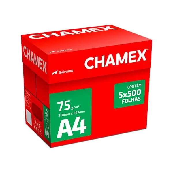 Papel Chamex A4 Sulfite Branco 210x297mm 75g CX 2500 FL Edição Limitada com 5 Resmas