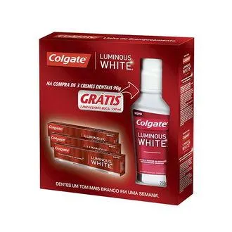 KIT CREME DENTAL COLGATE LUMINOUS WHITE 3 UNIDADES + ENXAGUANTE BUCAL LUMINUS