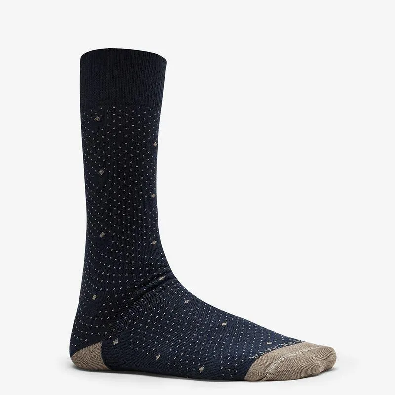 Meia Am Marinho Com Poá Dourado 34/38