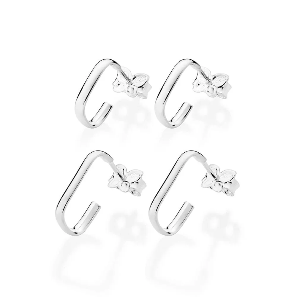 KIT BRINCOS DE ARGOLAS RETANGULARES DE PRATA MACIÇA 925 - TAM.ÚNICO 8202380000