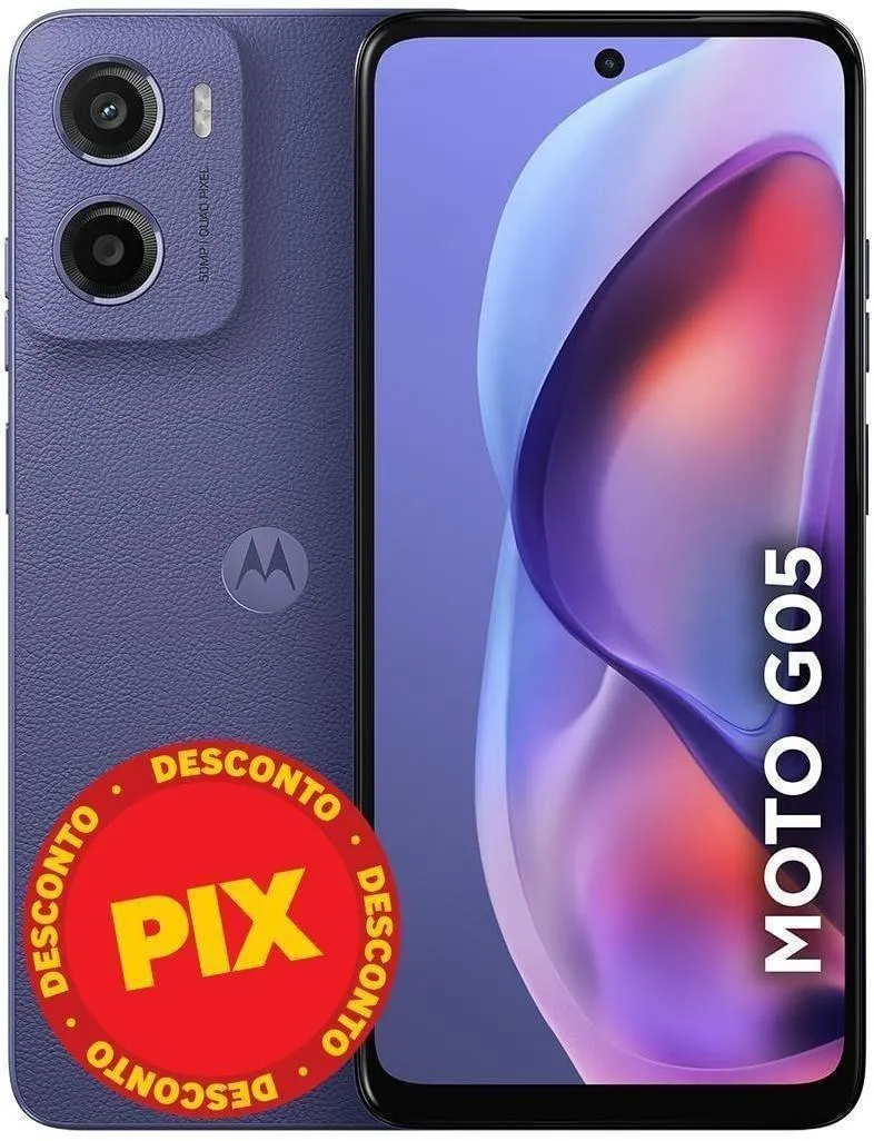 Smartphone / Telefone Celular Motorola Moto G05 128GB 12GB (4GB RAM +8GB Ram Boost) Câmera 50MP com AI Bateria de 5200 MAH Tela 6.7" Violeta