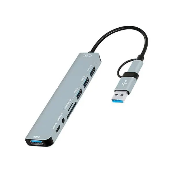 HUB USB 3.0 + USB-C 8 em 1, 3 portas USB 2.0, 1 porta USB 3.0 + 1 porta P2 + 1 leitor SD + 1 leitor micro SD + 1 porta USB-C, JL-CX08-1, 2Plug - BT 1 UN