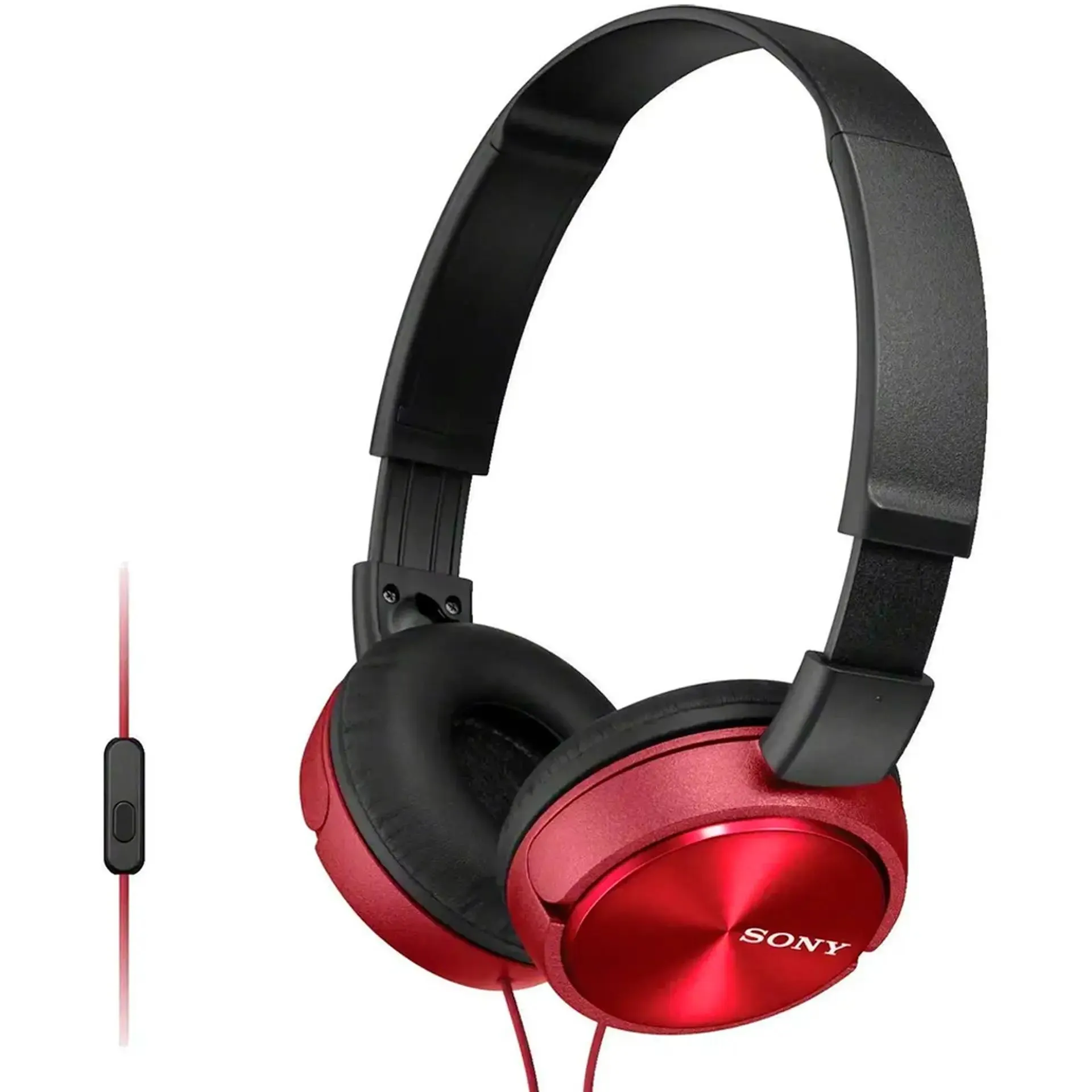 Headphone Sony MDR-ZX310AP com Fio Microfone Integrado Dobrável - Preto/Vermelho