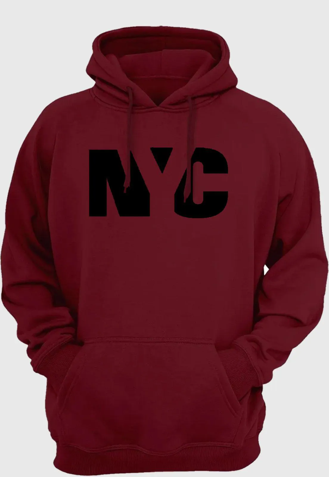 Moletom Moleton Blusa de Frio Casaco Vinho Fechado com Capuz e Bolso Grosso Flanelado Estampa NYC Preta