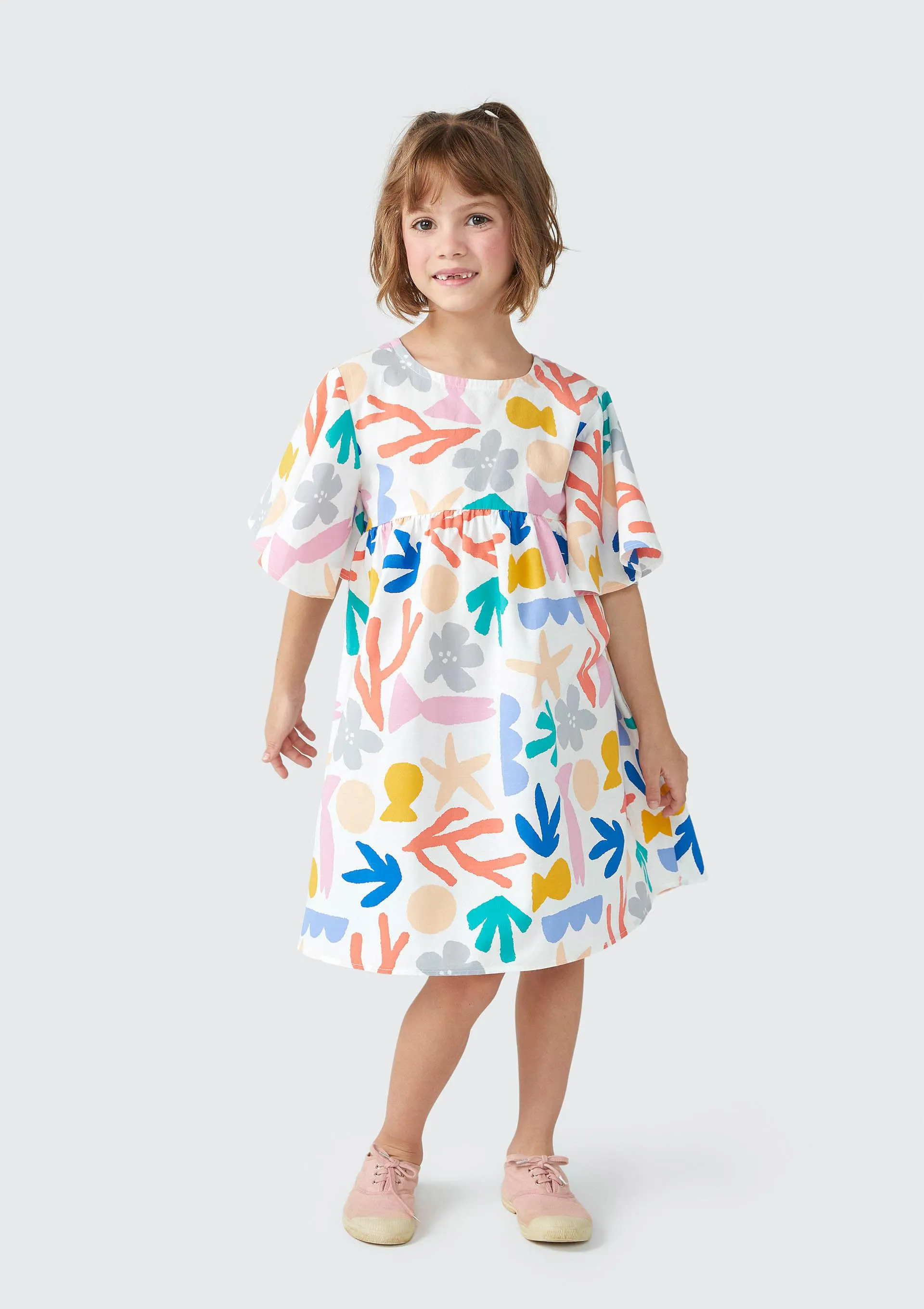 Vestido Curto Infantil Estampado Com Laço Fábula - Off White