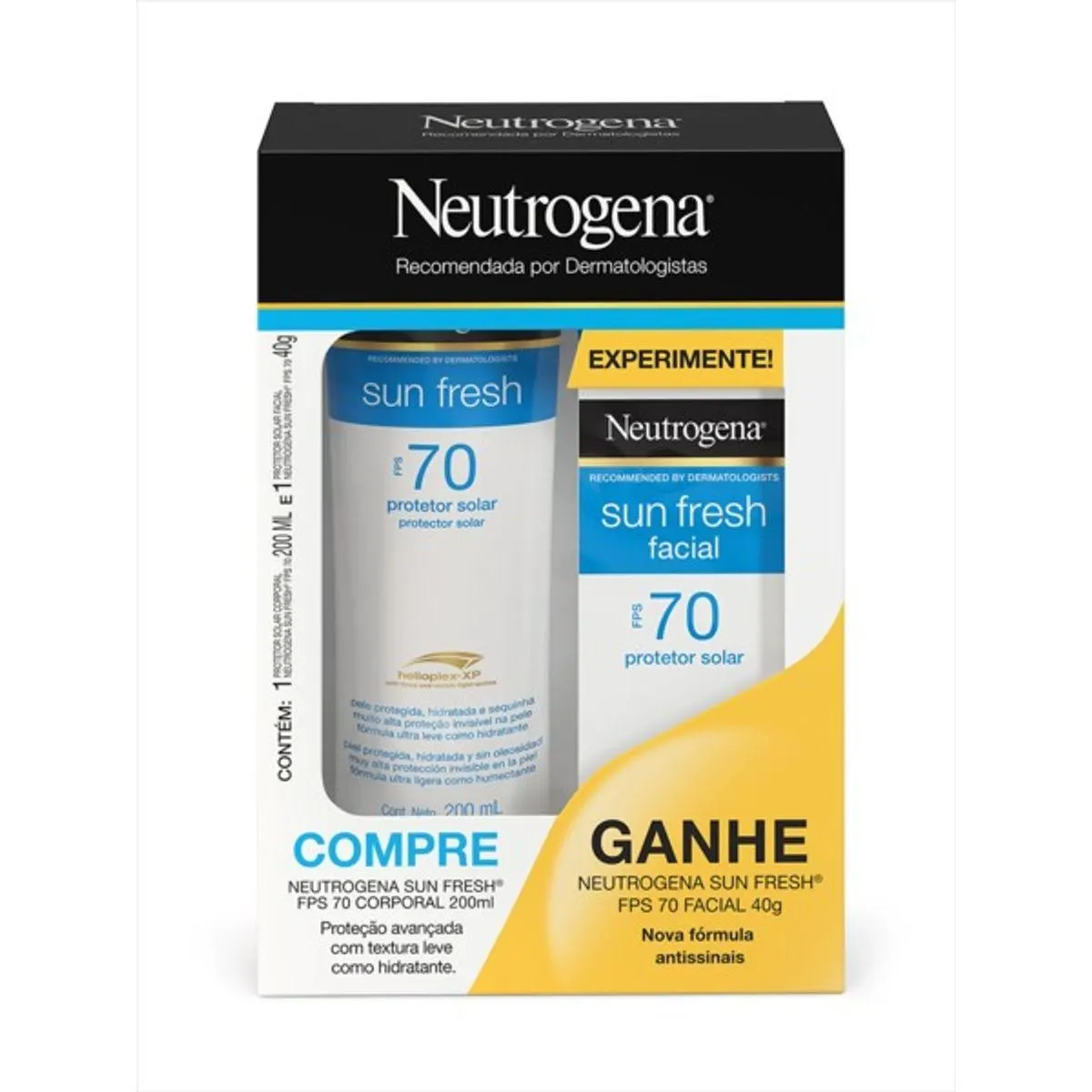 Kit Neutrogena Protetor Sun Fresh FPS70 200ml + Gts Facial FPS70 40g