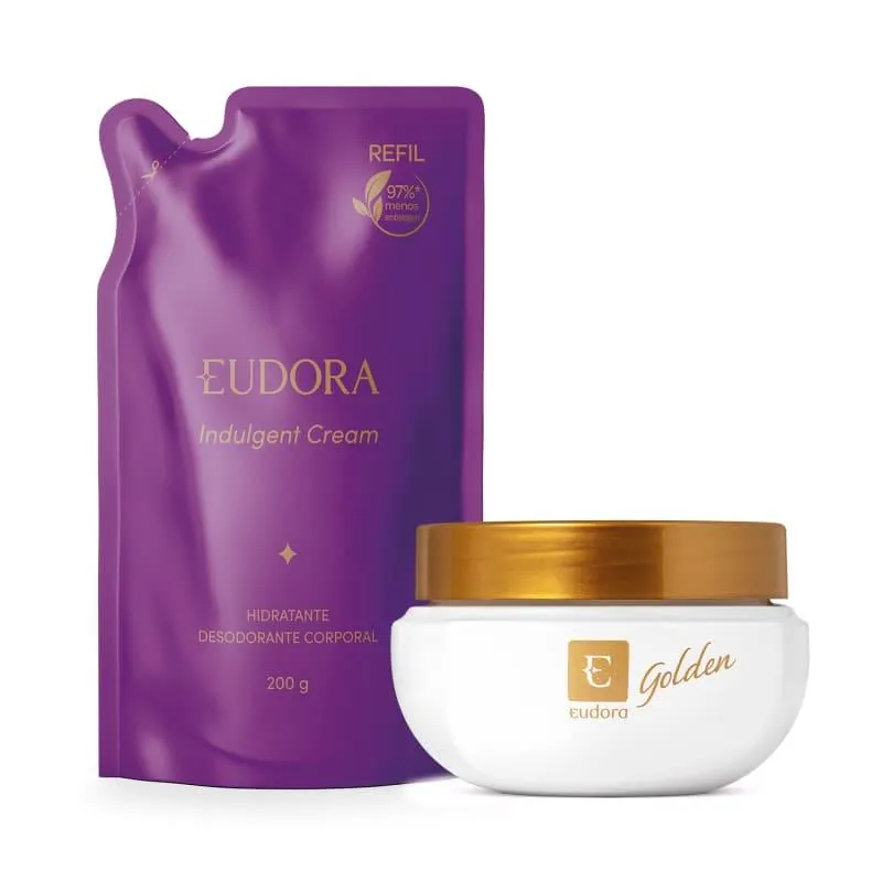 Combo Creme Hidratante Desodorante Corporal: Eudora Golden 250g + Refil Indulgent Cream 250g