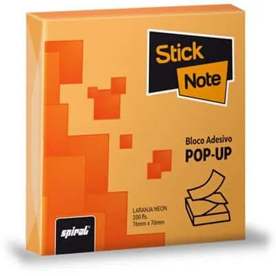 Bloco autoadesivo 76x76 Pop-Up neon laranja com 100 folhas Stick Note PT 1 UN