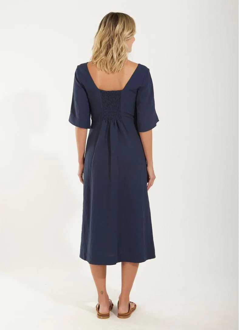 Vestido linho azul marinho