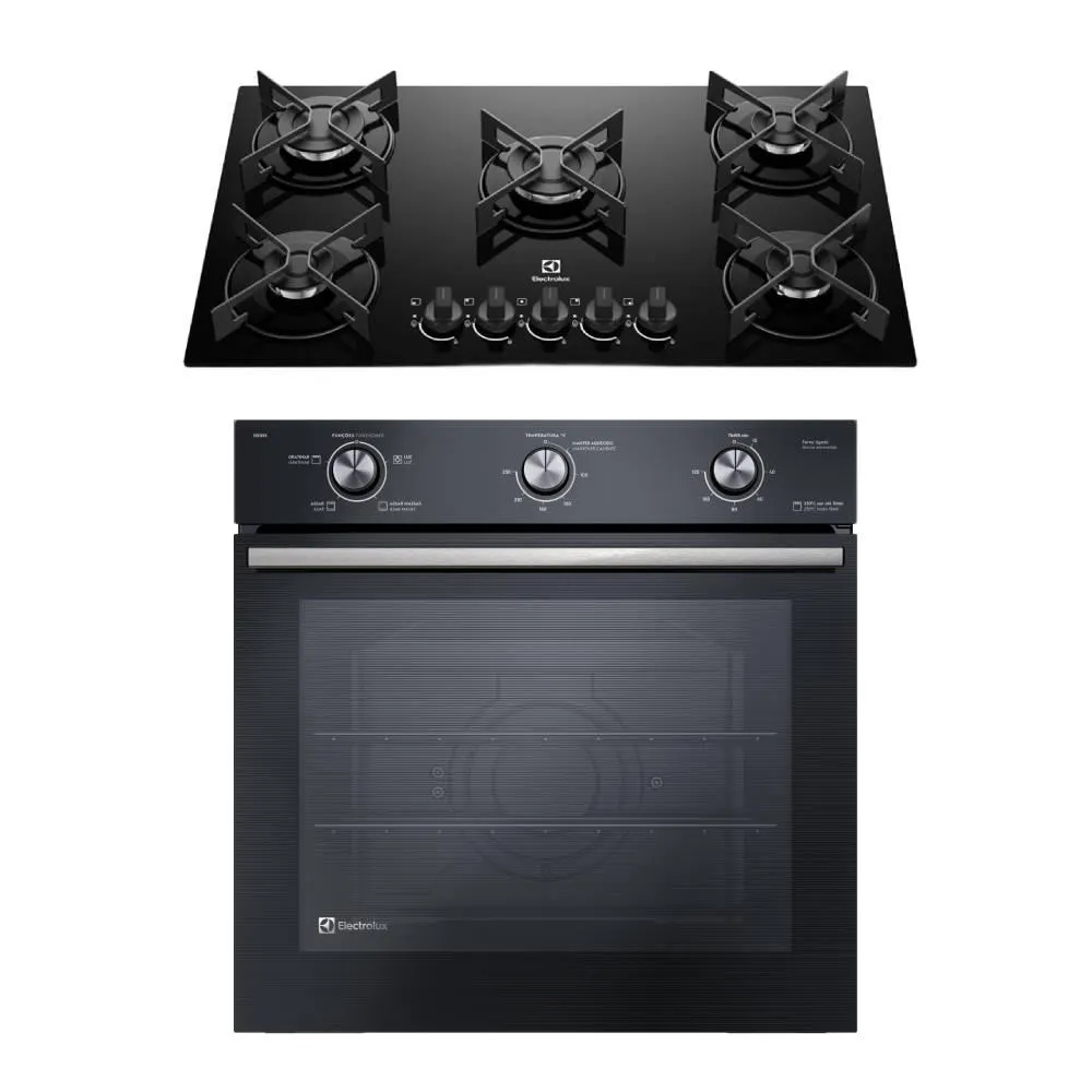 Kit Cooktop 5 Bocas a Gás Efficient (KE5GR) + Forno de Embutir Elétrico 80L Efficient (OE8EL) Electrolux