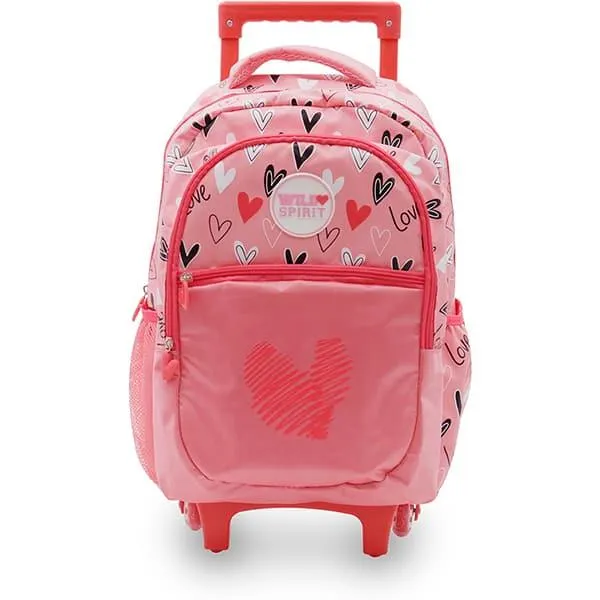 Mochila escolar com rodinhas em poliéster, Corações Rosa, Happy-Time - PT 1 UN