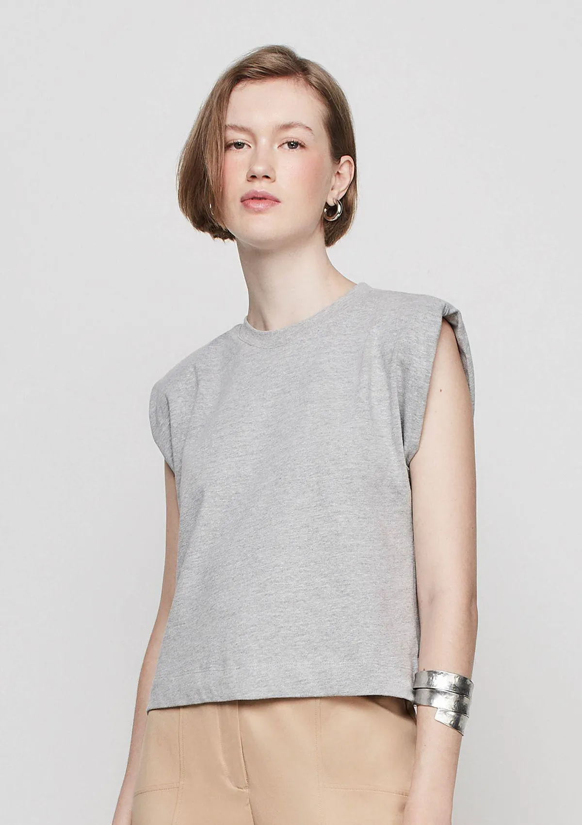 Regata Decote Redondo Ombros Largos - Cinza