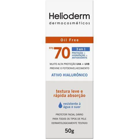 Protetor Solar Facial Helioderm Oil Free Sem Cor FPS70 50g