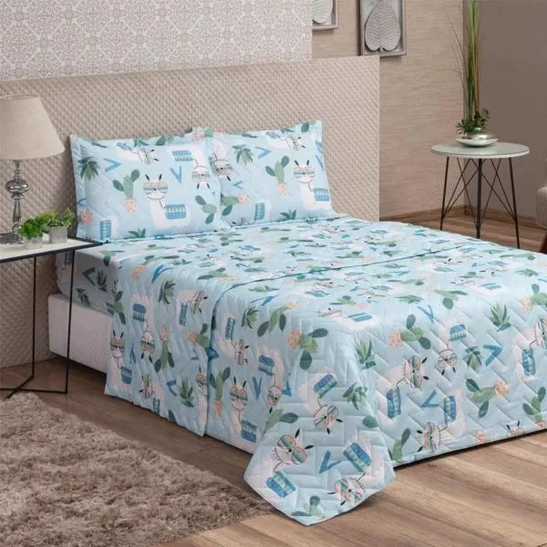Cobre Leito Colcha Queen Avulso Col VidaeCor Lhama Pride Blue Vestcasa