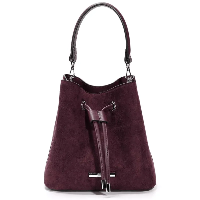 Bolsa Bucket Vinho Camurça Média