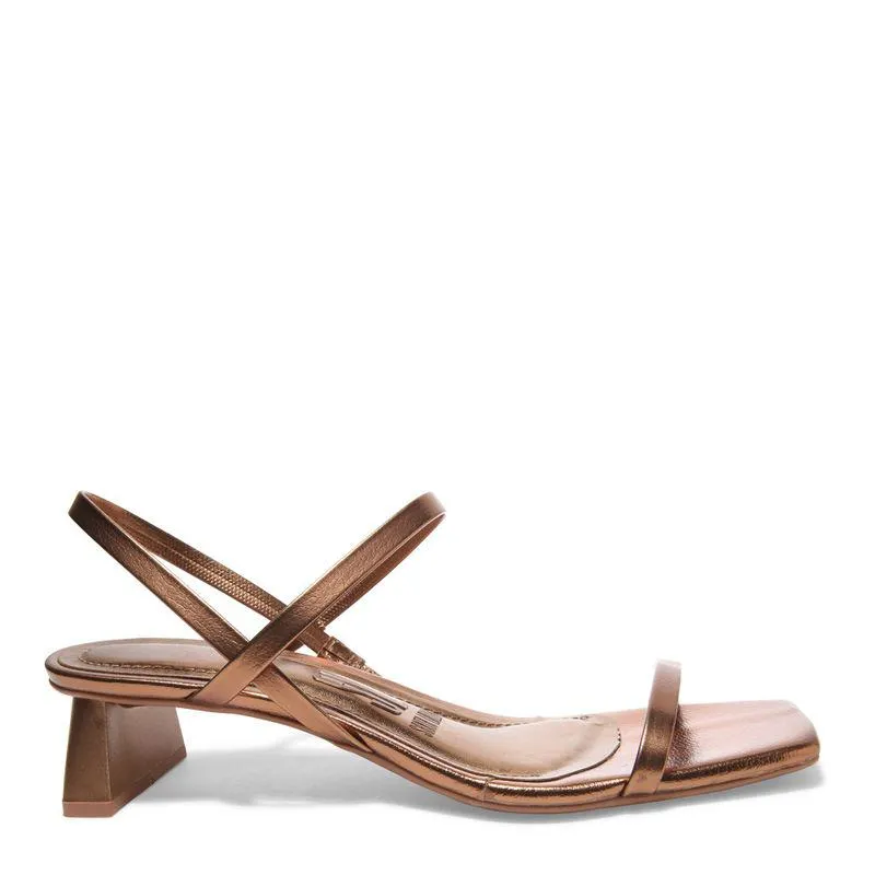 Sandália Bronze Metalizada Salto Baixo Barra