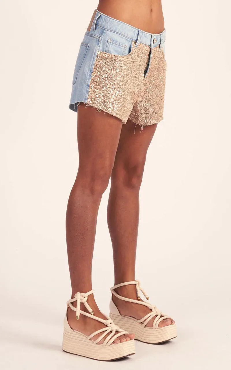 Shorts Jeans Boyfriend Paetê Feminino - INDIGO