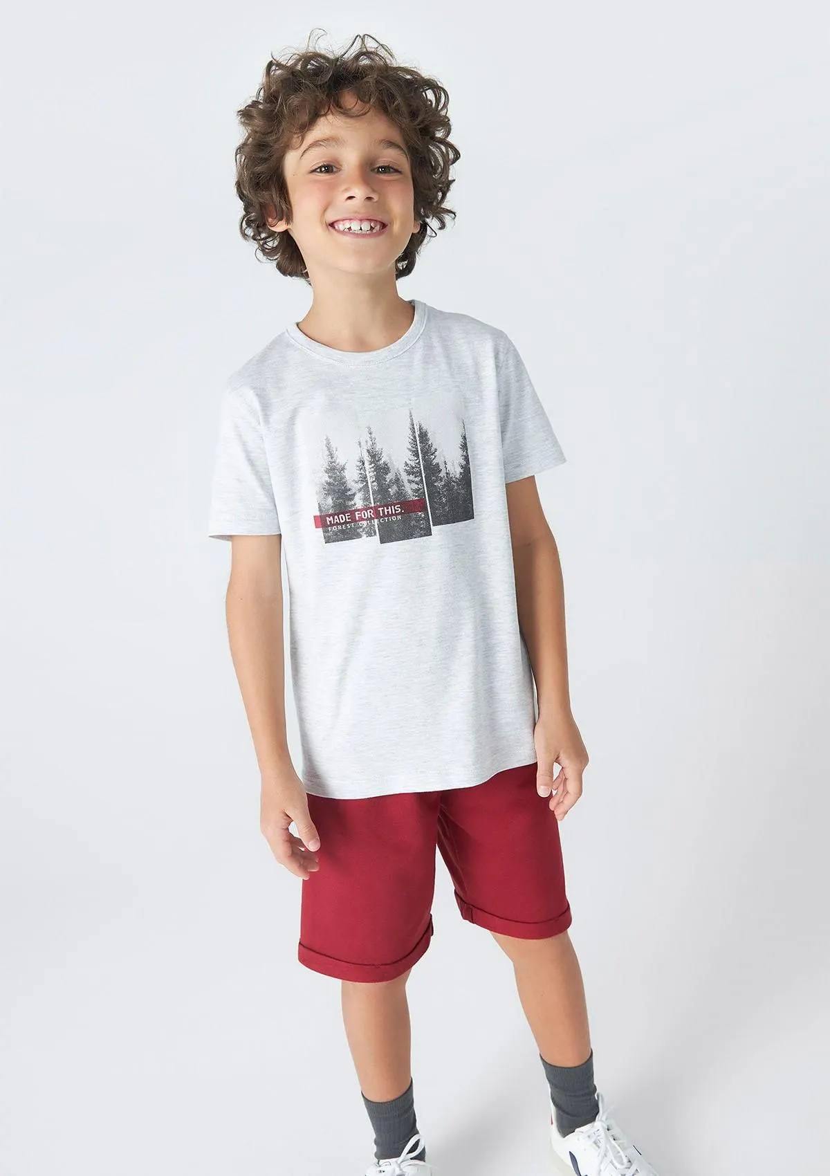 Conjunto Infantil Menino Curto Com Estampa Tam 1 A 16 - Cinza