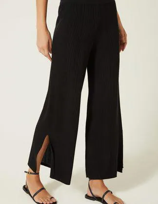 Calça Tricot Canelada Fenda Lateral