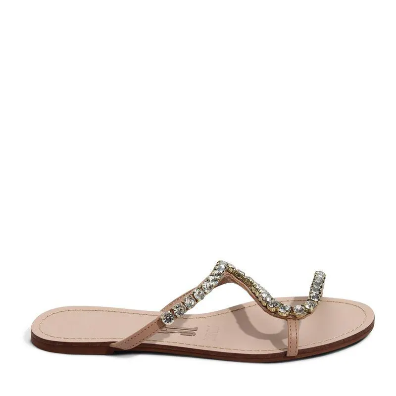 Rasteira Bege com Tiras e Pedraria