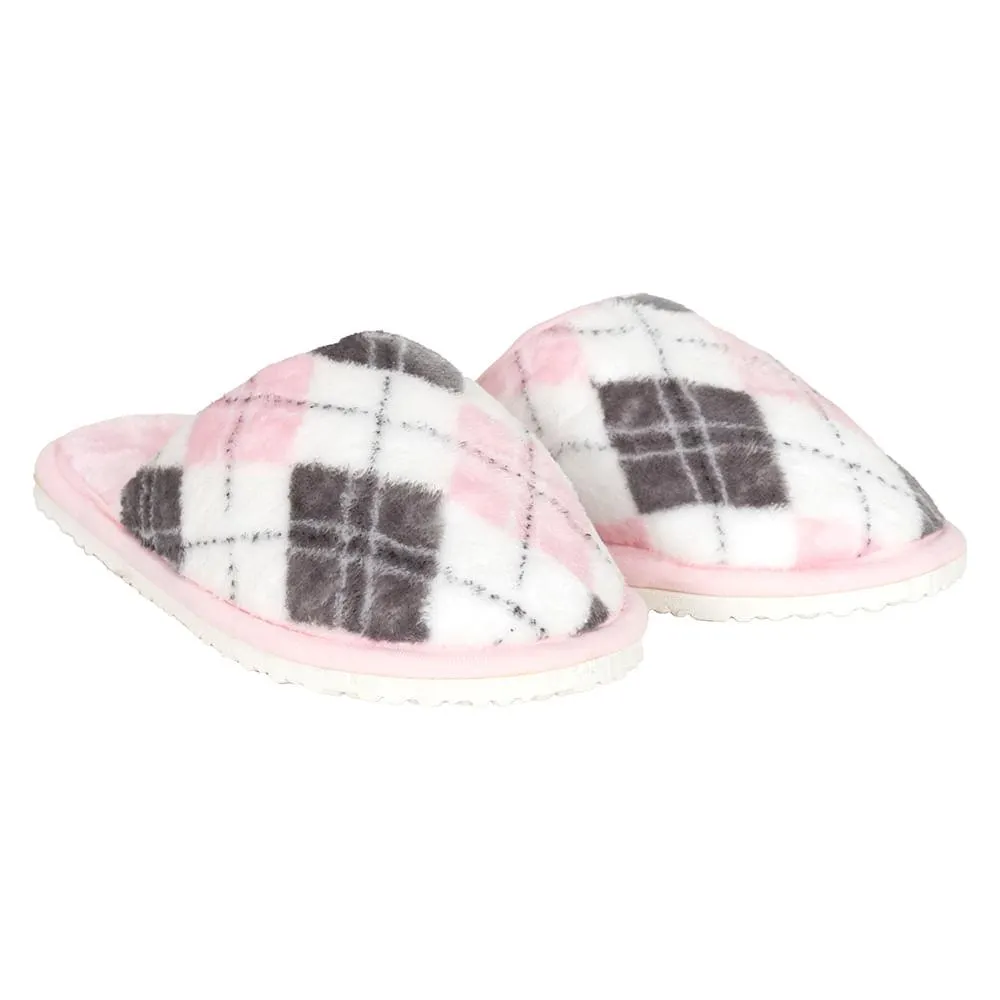 Pantufa Feminina 100% Poliéster Estampa Xadrez Rosa Tamanho 35/40 SN0959 - Stuf