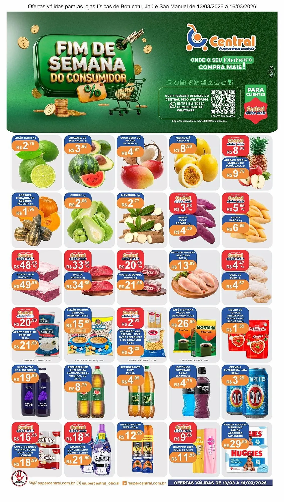 Encarte de Catálogo Central Supermercados 13 de março até 16 de março 2026 - Pagina 1