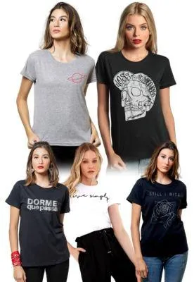 Kit 5 Camisetas LD Feminino Basico Aleat...