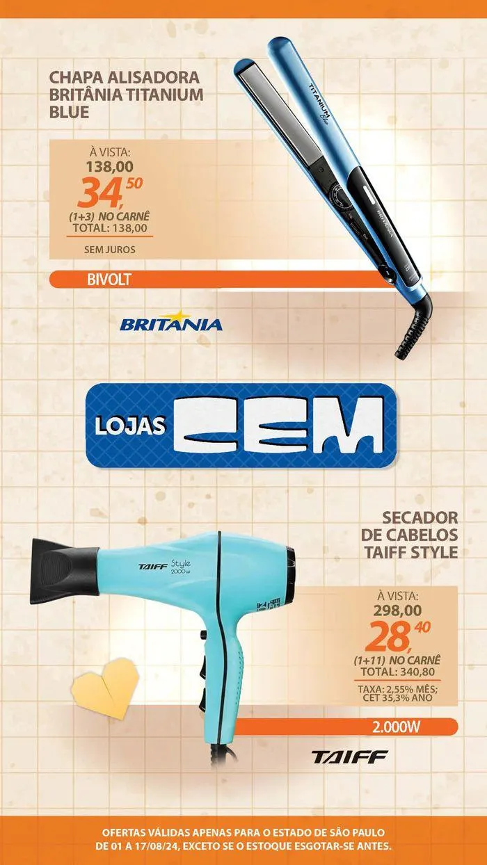 Encarte de Ofertas Lojas Cem 1 de agosto até 17 de agosto 2024 - Pagina 126