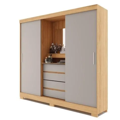 Guarda Roupas Casal Capela Com Espelho 2 Portas De Correr 4 Gavetas São Paulo Naturale / Off White Fama