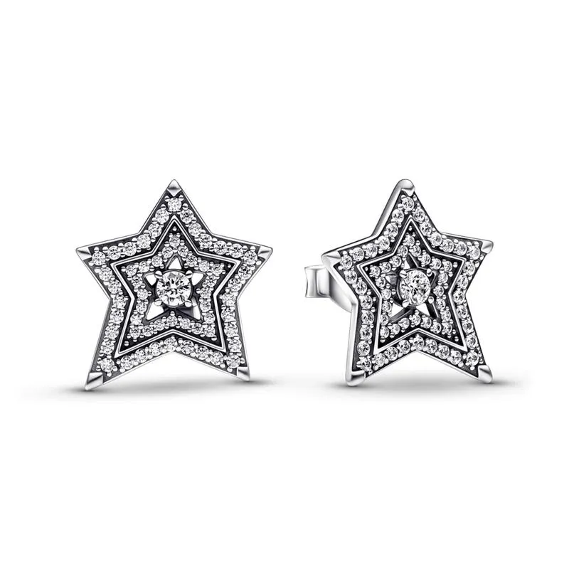 Aretes de botón Estrella celestial asimétrica Pandora Plata Esterlina