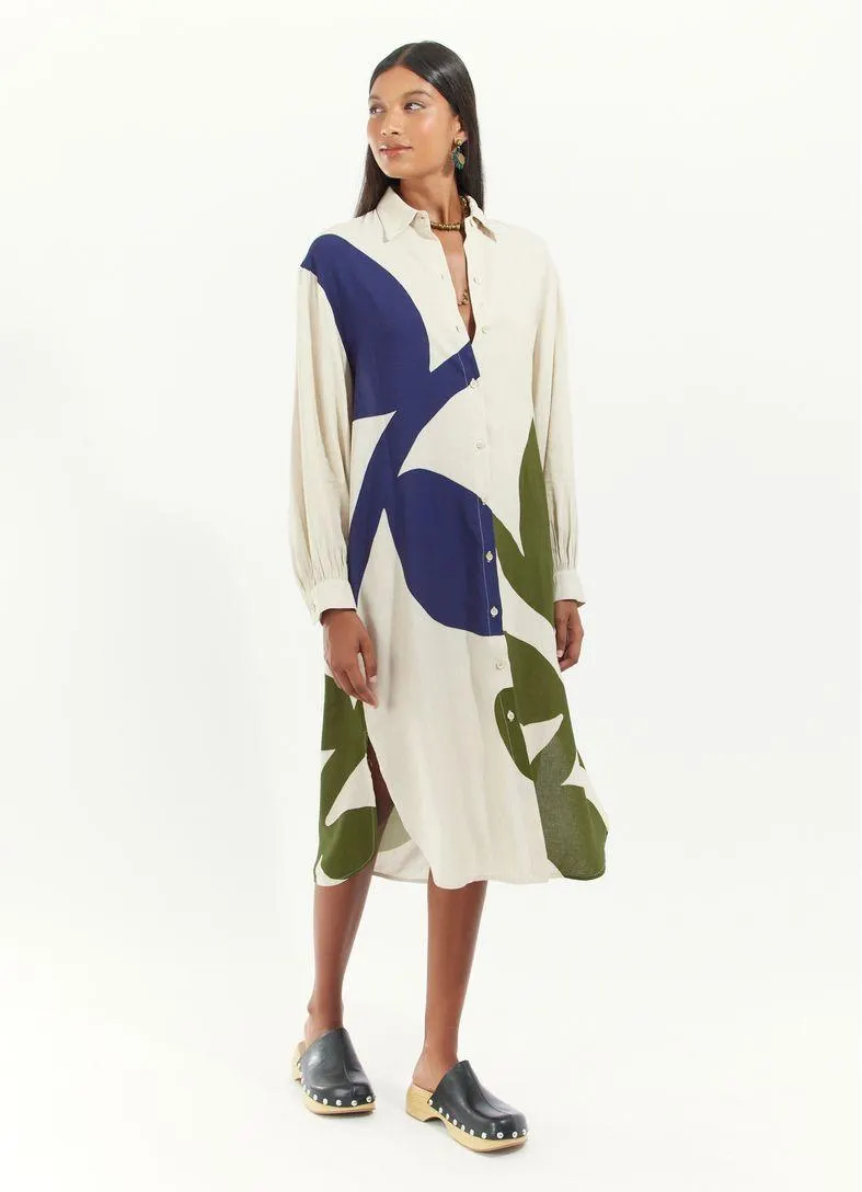 Vestido chemisier estammpado acácia